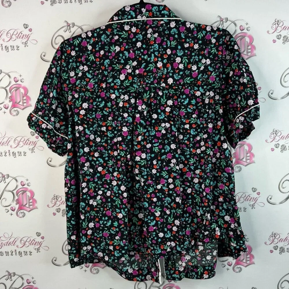Kate spade button down tshirt button up flowers purple blue green Floral Print